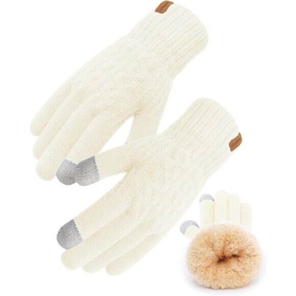 ⚡Women & Men Beige Winter Touch Screen Warm Thick Fleece Lined Knit Gloves - Picture 1 of 7